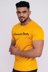 Solid Dye Round Neck T-Shirts Mustard Charcoal